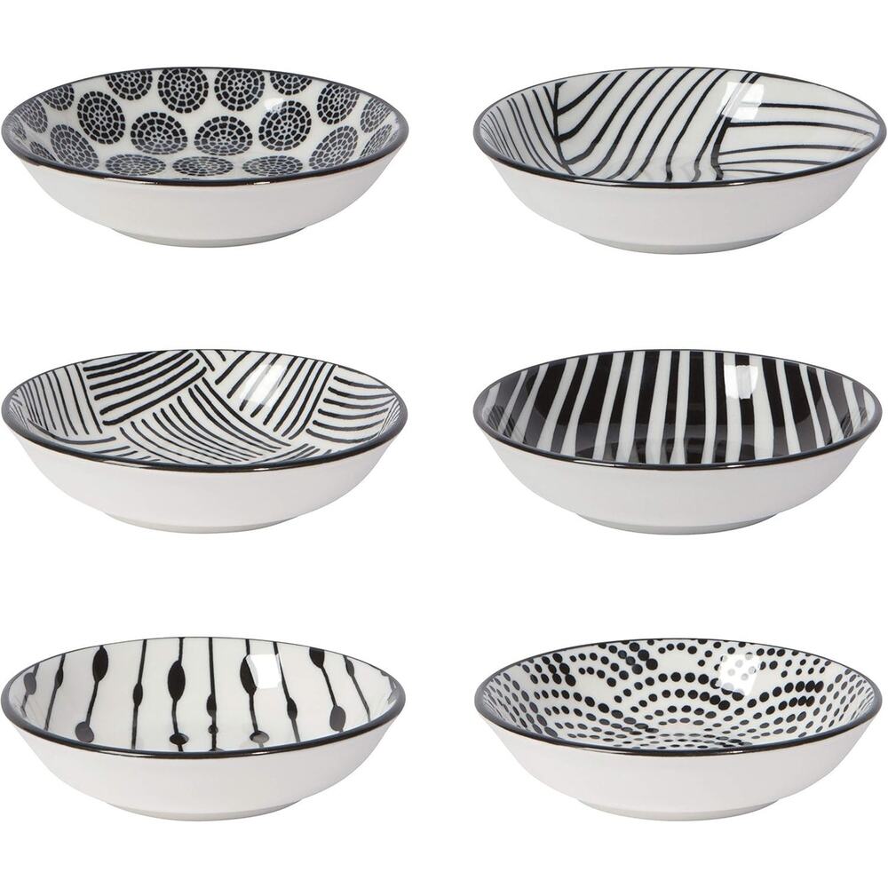 Black and White Set of 6 Bowls Porcelain Pinch Small Bowl Cooking Prep Sort 2oz